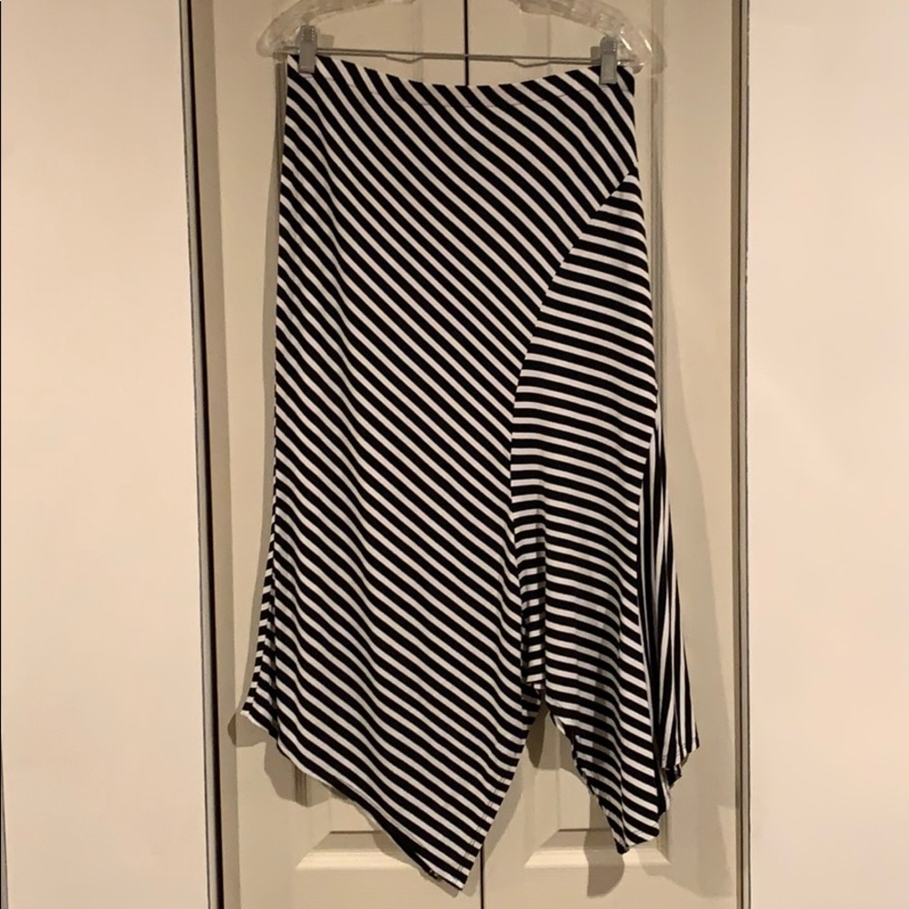 Chico’s Asymmetrical Black and White Striped Skirt